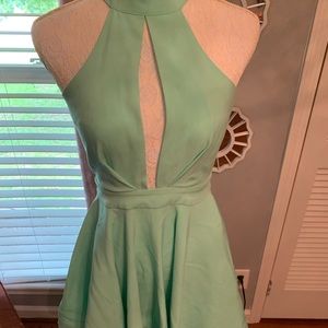 Teal open back cocktail dress